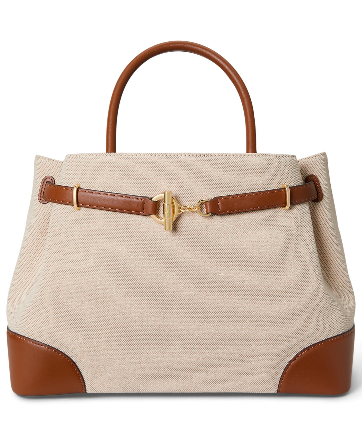 Lauren Ralph Lauren Blaike Large Cross-Dyed Canvas Satchel Bag - Natural/Buff Canvas/Lauren Tan | Macy's