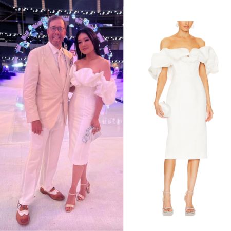 Crystal Kung Minkoff’s White Off the Shoulder Ruffle Dress at Kyle Richards’ White Party 📸 = @crystalkungminkoff
