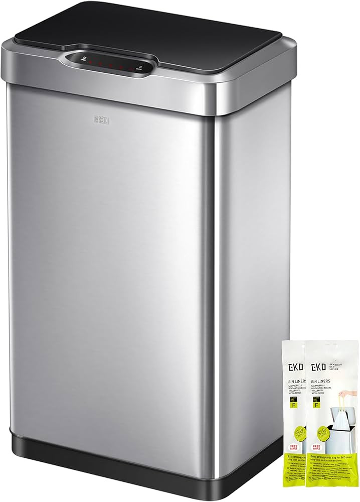 EKO Mirage-T 50 Liter / 13.2 Gallon Touchless Rectangular Motion Sensor Trash Can, Brushed Stainl... | Amazon (US)