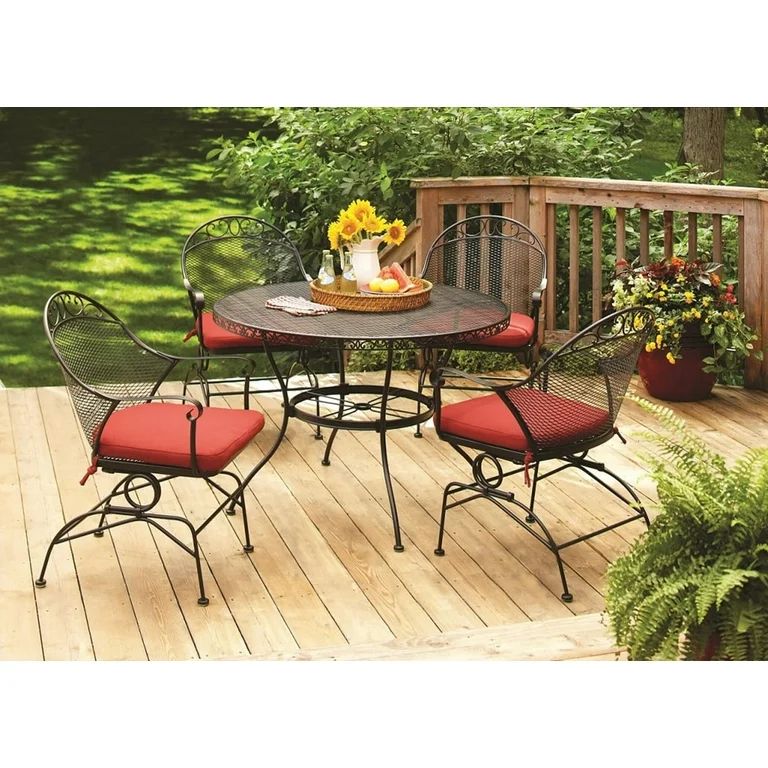 Better Homes and Gardens Wrought Iron Patio Dining Set, Clayton Court Cushioned 5 Piece, Red | Walmart (US)