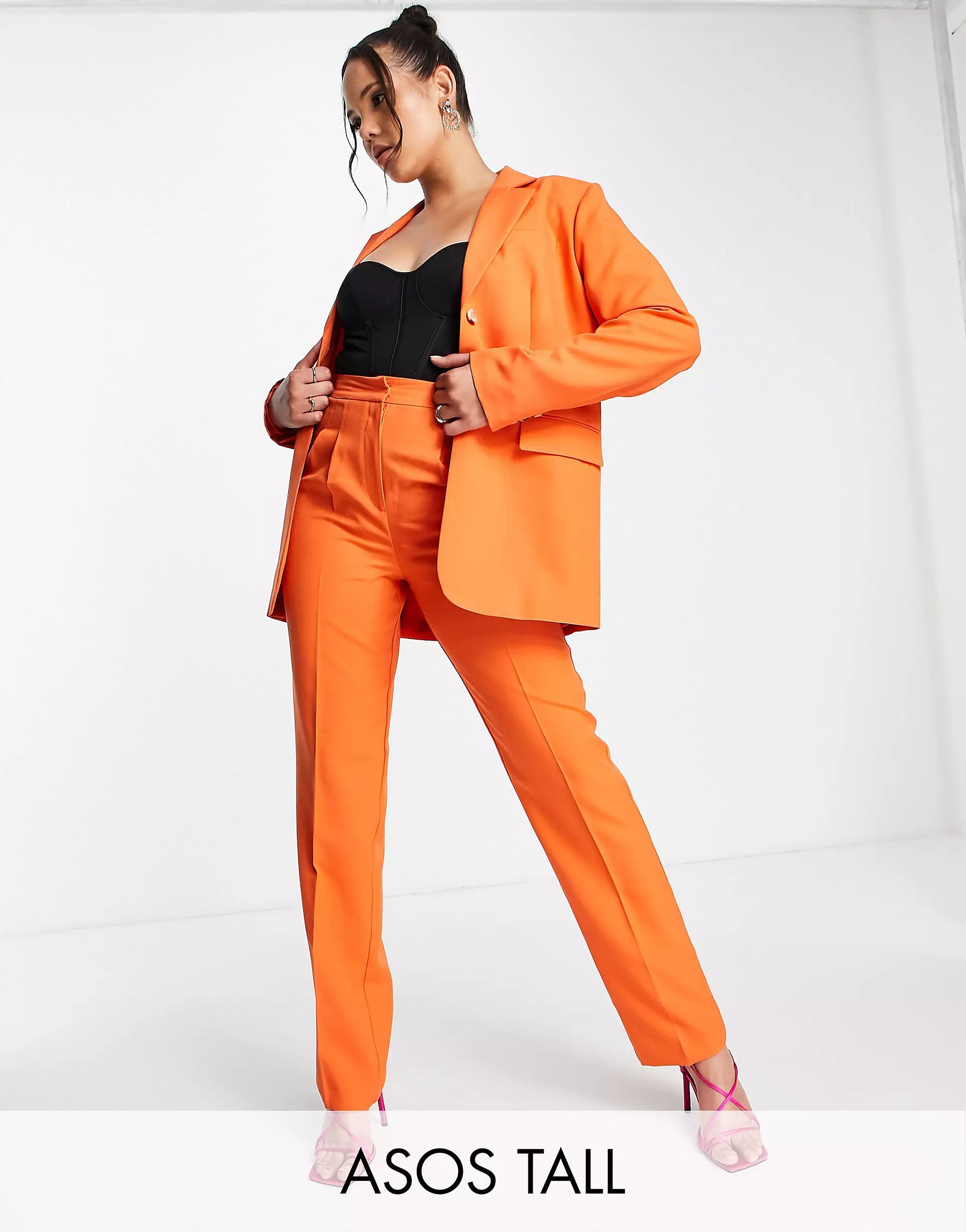 ASOS DESIGN Tall masculine suit pants with elastic waist in orange | ASOS (Global)