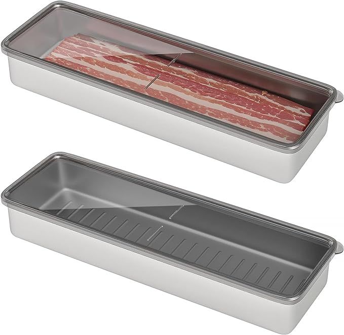 Freshmage Bacon Container for Refrigerator, 304 Stainless Steel Airtight Deli Meat Storage Contai... | Amazon (US)
