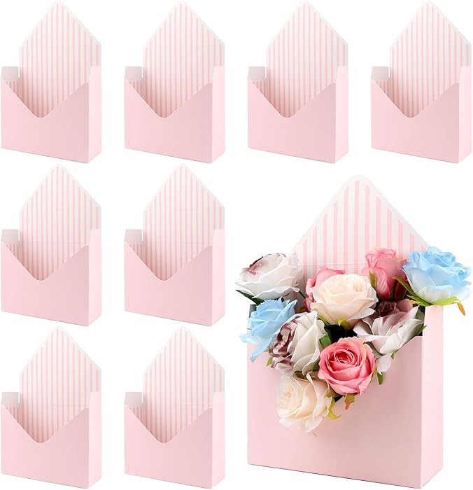 10 Pcs Florist Bouquet Envelope Boxes,Pink Stripe Style Flower Bouquet Package Gift Folding Paper... | Amazon (US)
