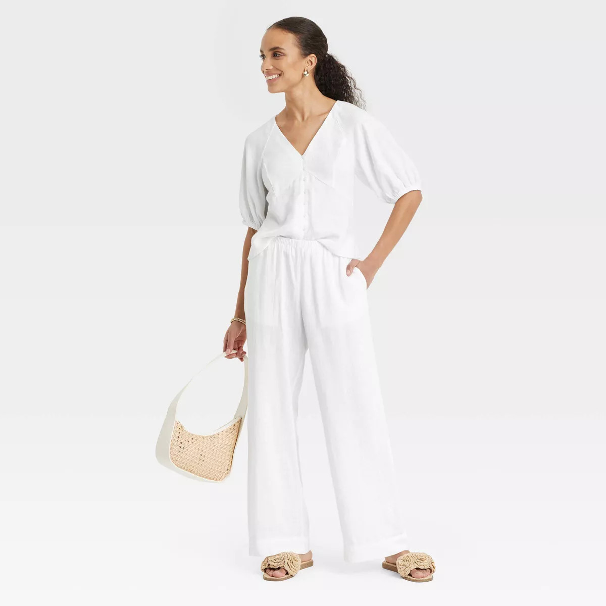 Women's Mid-Rise Wide Leg Linen Pull-On Pants - A New Day™ | Target