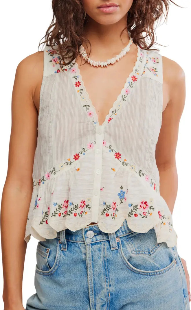 Free People Ellis Embroidered Cotton Button-Up Top | Nordstrom | Nordstrom