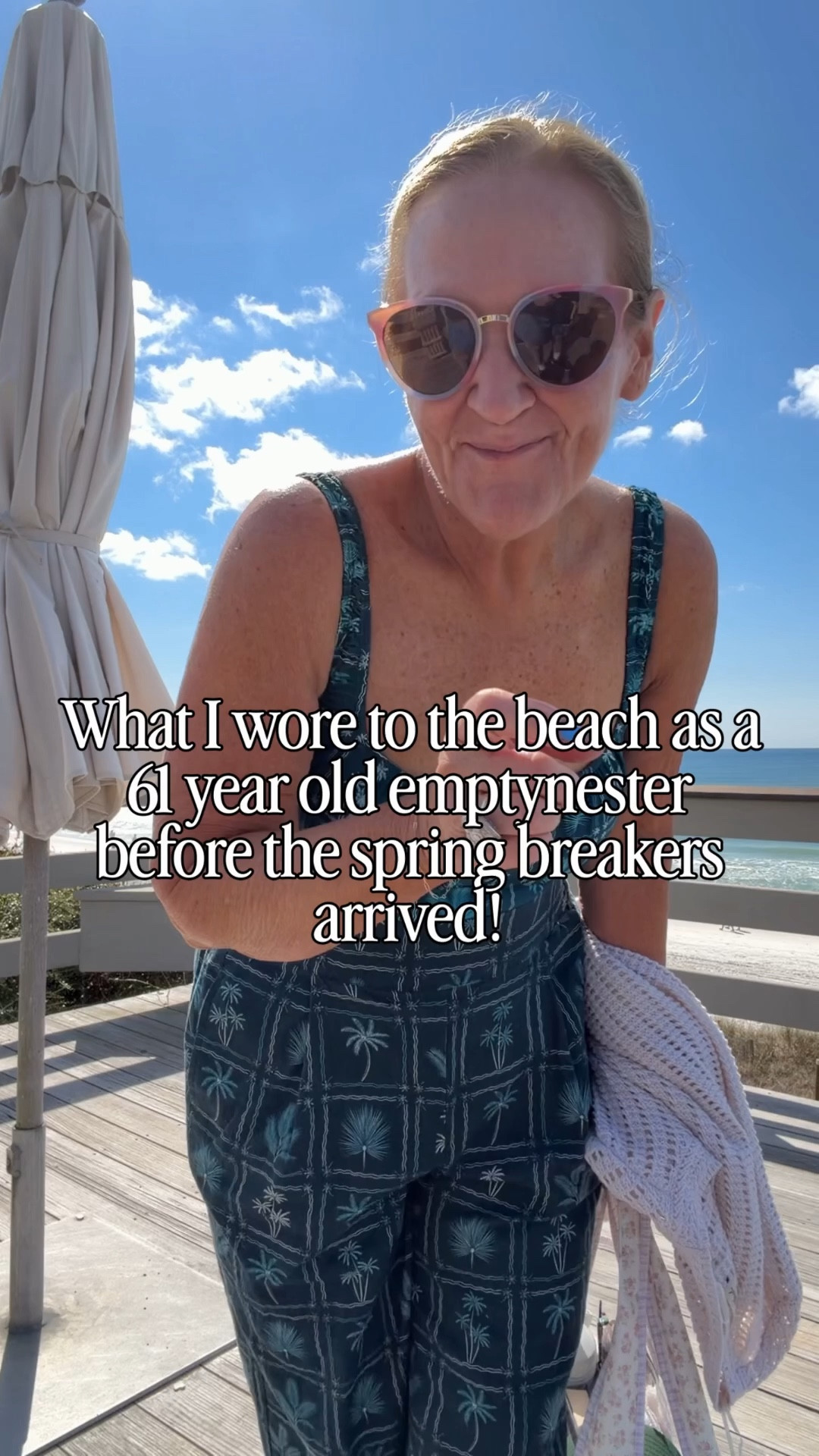 Beach outfits. One day was too chilly for swimwear. I wear in my spanx athleisure. 
Size medium in all! 

I love a matching swimsuit and coverup like the teal pants. The loft swim suits are quality and supportive in the chest, good bum coverage and not compression on the tummy so very comfy. Wearing a medium. 
Get the target crochet sweater! Perfect for over your shoulders or on a cooler beach day  

#LTKTravel #LTKSwim #LTKOver40