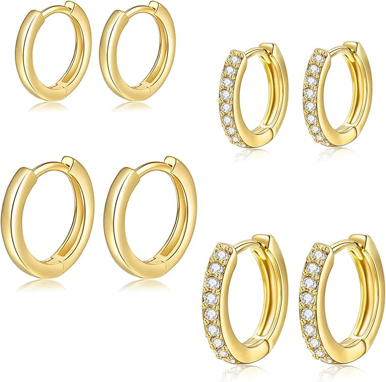 Silver/Gold Huggie Hoop Earrings Set, Mini Cartilage Earrings Hypoallergenic Small Huggy Hoop for... | Amazon (US)