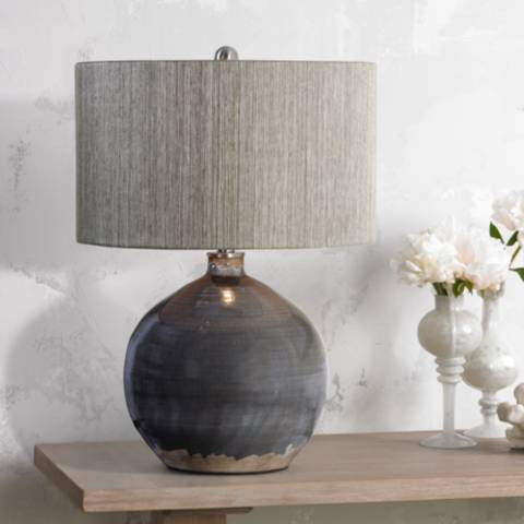 Uttermost Vardenis Charcoal Crackle Ceramic Table Lamp - #9W505 | Lamps Plus | Lamps Plus