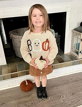 Lesimsam Toddler Baby Boy Girl Halloween Outfit Pumpkin/Ghost Knit Sweater Oversized Crewneck Kni... | Amazon (US)