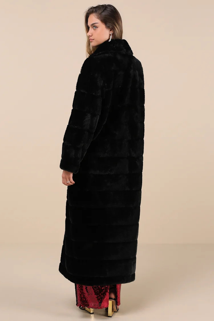 Fantastically Cozy Black Quilted Faux Fur Long Coat | Lulus