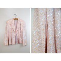 Fancy Iridescent Pink Beaded Sequin Blazer // Vintage Blush Pastel Evening Jacket | Etsy (US)