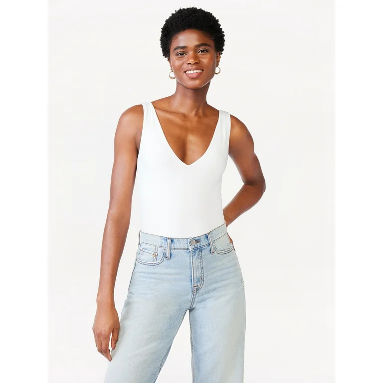 Scoop Women's Sleeveless Double V Neck Fitted Bodysuit - Walmart.com | Walmart (US)