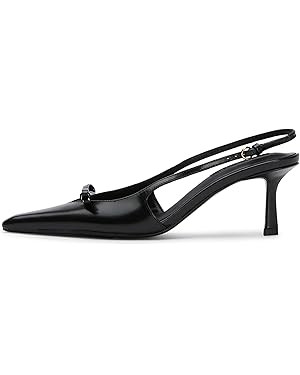 Mattiventon Slingback Heels for Women Kitten Heels Bow Ankle Strap Pointed Toe Heel Sexy Wedding ... | Amazon (US)