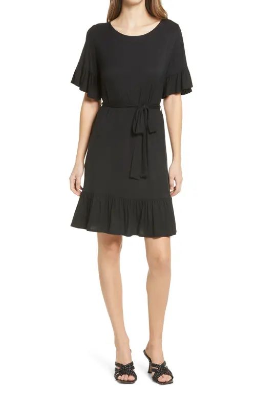 Fraiche by J Ruffle Sleeve Dress in Black at Nordstrom, Size Medium | Nordstrom