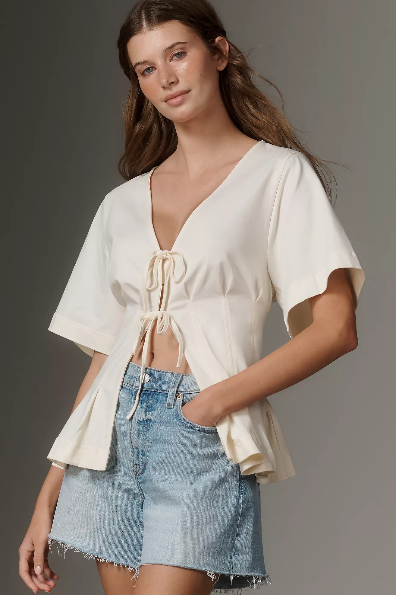 By Anthropologie Waisted Short-Sleeve Tie-Front T-Shirt | Anthropologie (US)