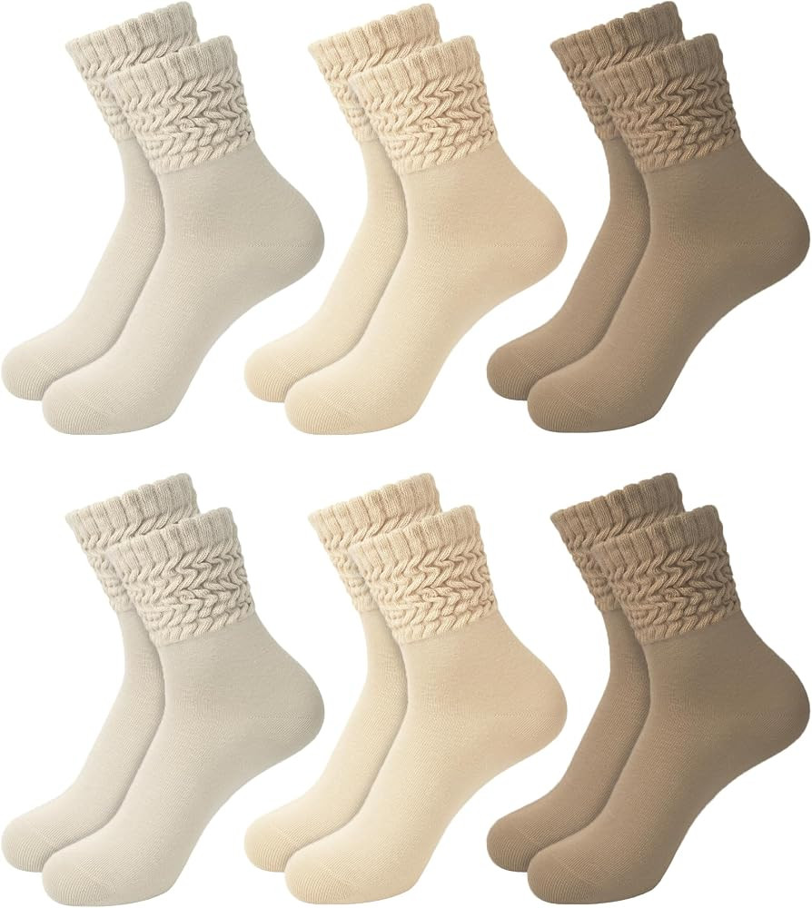 Chalier Slouch Socks Scrunch Socks Mid Calf Rib Tube Sock
        6 Pairs, Soft Cotton, Retro, fo... | Amazon (US)