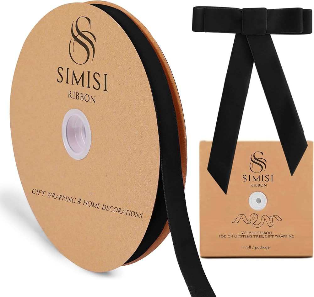 Black Velvet Ribbon 5/8'' 25 Yards for Christmas Tree, Gift Wrapping, Flower Bouquet, Wreath Deco... | Amazon (US)