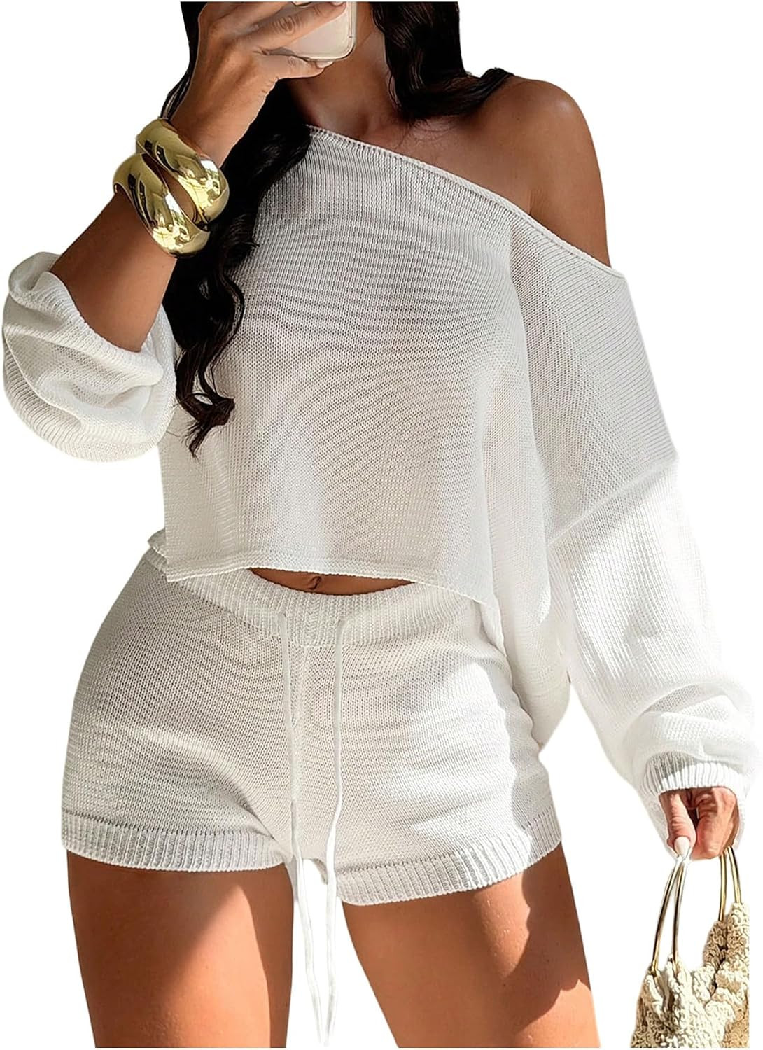 MakeMeChic Women's 2 Piece Sets Knit Beach Cover Up Tops Shorts | Amazon (US)