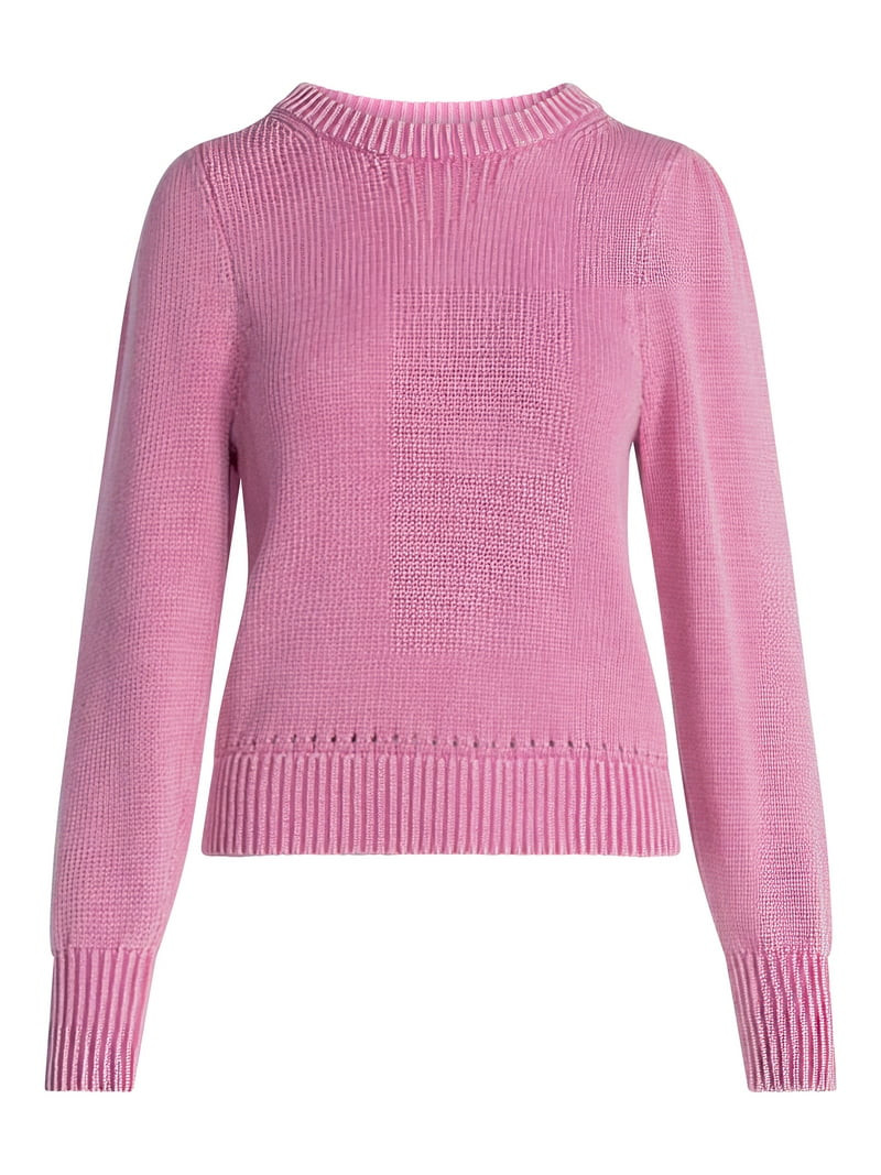 Scoop Women’s Acid Wash Cotton Sweater with Long Puff Sleeves, Midweight, Sizes XS-XXL | Walmart (US)