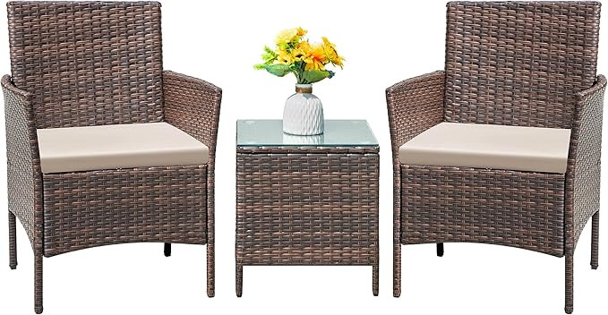 Flamaker Patio Furniture Set 3 Pieces All-Weather Rattan Outdoor Furniture Patio Chairs with Temp... | Amazon (US)