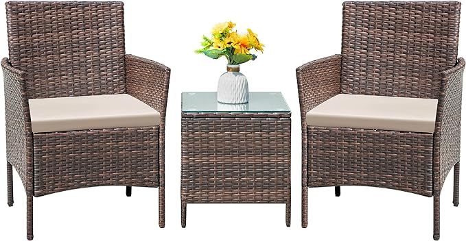 Flamaker Patio Furniture Set 3 Pieces All-Weather Rattan Outdoor Furniture Patio Chairs with Temp... | Amazon (US)