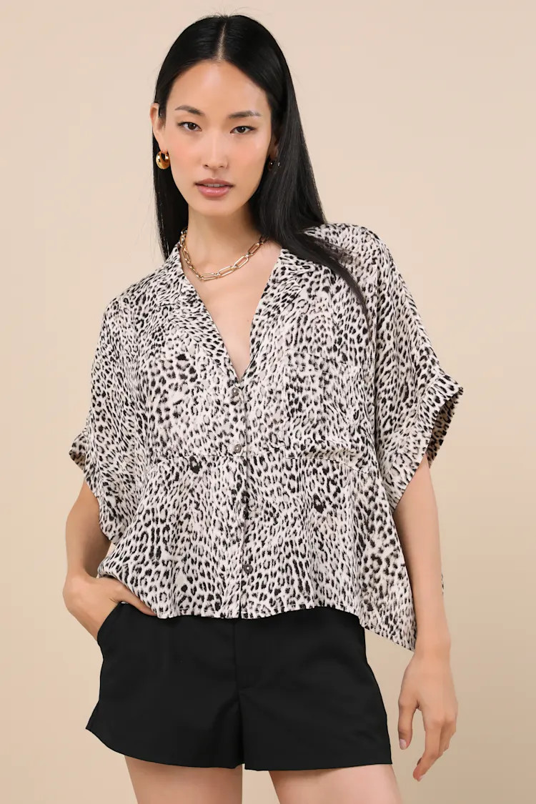 Island Style White Leopard Print Button-Up Short Sleeve Top | Lulus