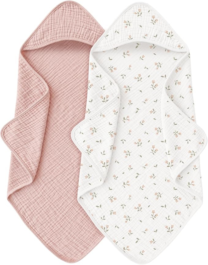Muslin Baby Girls Hooded Towels 2 Pack, 32 x 32 in Bath Towels | Amazon (US)
