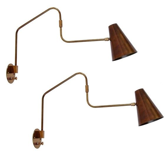 Set of Two Antique Patina Brass Swing Sconce -Italian Brass Sconces - Italian Light - Mid Century... | Etsy (US)