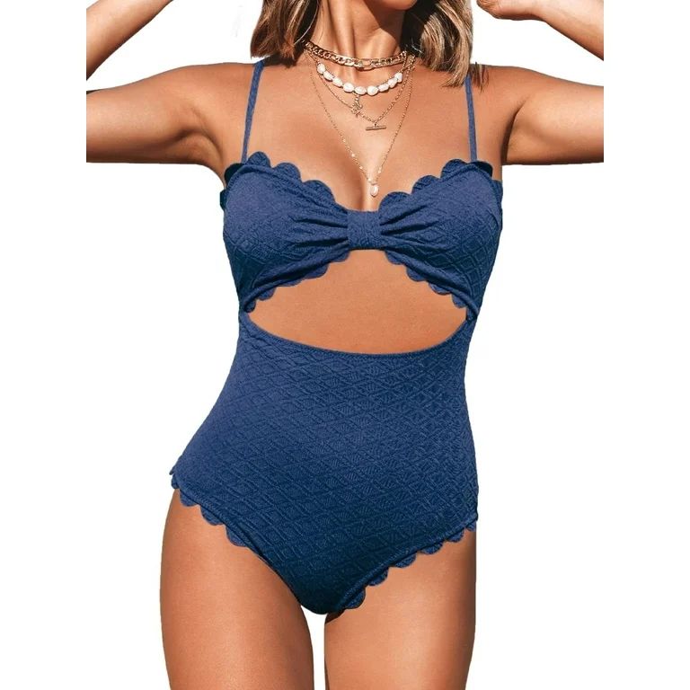 Cupshe Women's Blue One Piece Swimsuit Sexy Cutout Scallop Trim Bathing Suit, XL - Walmart.com | Walmart (US)