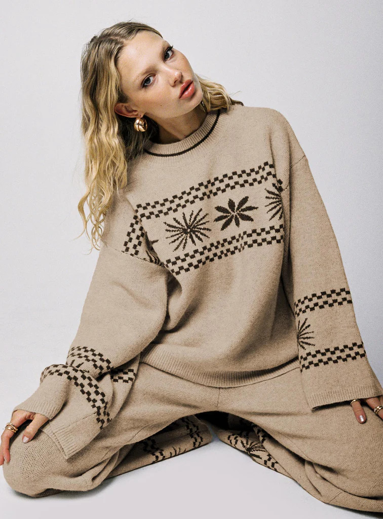 Anok Graphic Sweater Cream / Brown | Princess Polly US