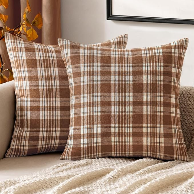 MIULEE Fall Plaid Pillow Covers Scottish Tartan 20x20 Brown | Amazon (US)