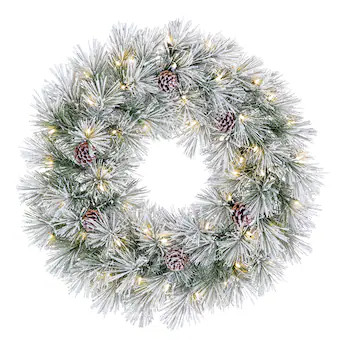 Holiday Living 30-in Flocked Pre-lit Indoor Battery-operated Green Snowy Berkshire Artificial Chr... | Lowe's