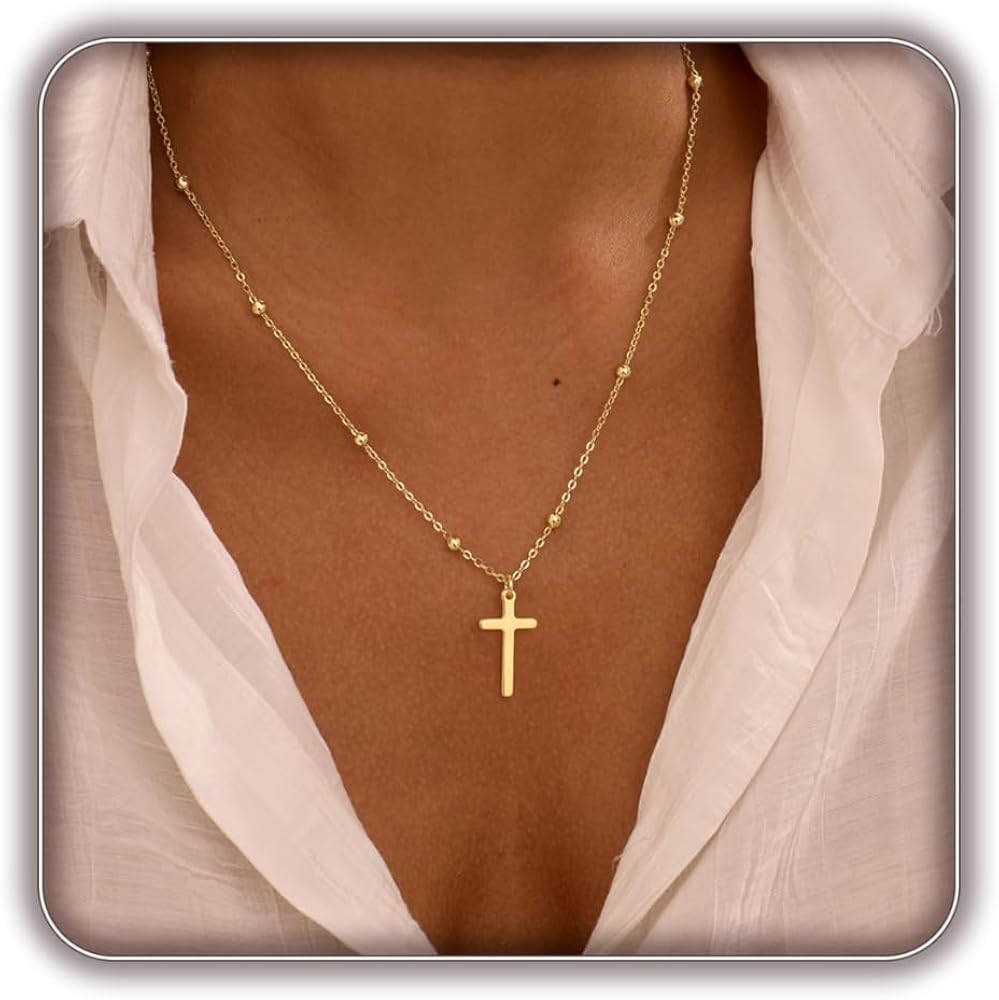 Cross Necklace for Women, Dainty 14K Gold Plated Cross Pendant Simple Long Necklaces for Women, C... | Amazon (US)