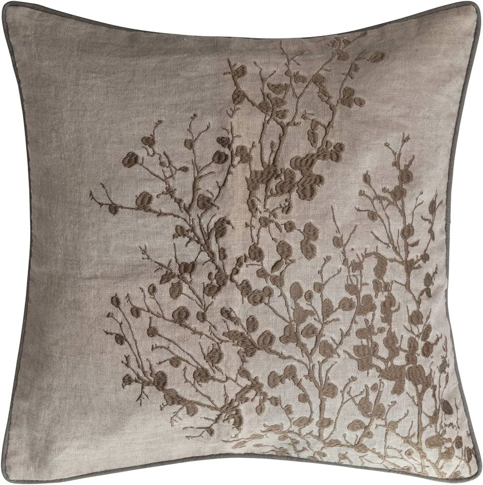 Creative Co-Op Creative Co-Op Linen and Cotton Pillow with Embroidery Piping, Grey and Brown | Amazon (US)