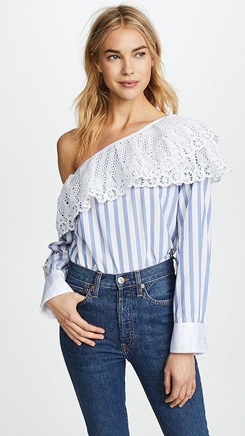One Shoulder Striped Shirt | Shopbop
