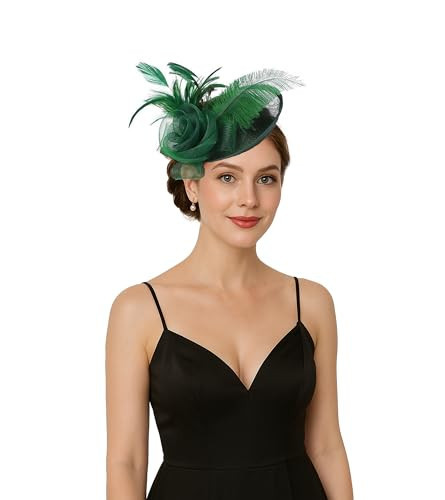 Litter Star Women Fascinators Green Hat Elegant Mesh Feather Headband with Clip Derby Hat for Tea Party Cocktail Events (Sinamay-Green) | Amazon (US)