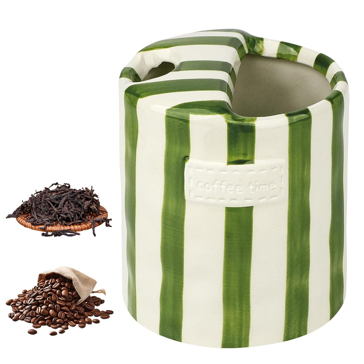 Novelty Ceramic Coffee Mug 10oz, Retro Hand-Painted Green/White Striped Gift Box Travel Mug, Micr... | Amazon (US)