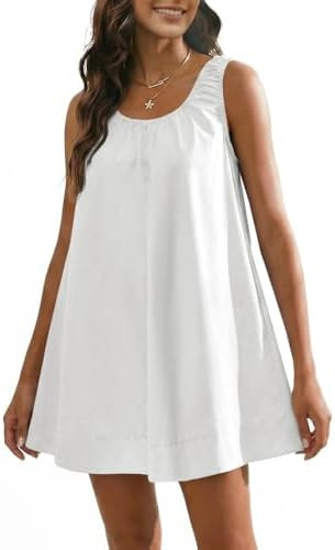 Wenrine Womens Oversized Babydoll Tank Mini Dress Casual Summer Sleeveless Scoop Neck Loose Beach... | Amazon (US)
