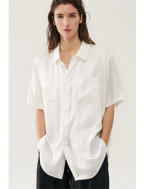 Silk Laundry Short Sleeve Boyfriend Shirt | David Jones | David Jones (Australia & New Zealand)