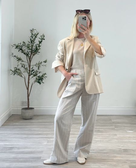 All Beige Outfit! 

Beige Blazer, Linen Blazer, Striped Trousers, Mango Trousers, Knitted Top, Summer Outfit Inspiration, Outfit Ideas, Casual Style, City Style, Spring Summer Outfit 

#LTKsummer #LTKspring #LTKuk