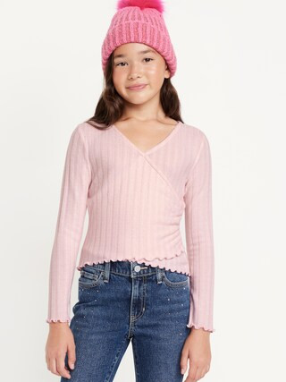 Cozy Wrap-Front Ribbed Top for Girls | Old Navy (US)