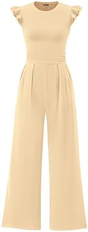 PRETTYGARDEN Summer Jumpsuits for Women Dressy 2026 Fashion Ruffle Cap Sleeve Romper Crew Neck Ri... | Amazon (US)