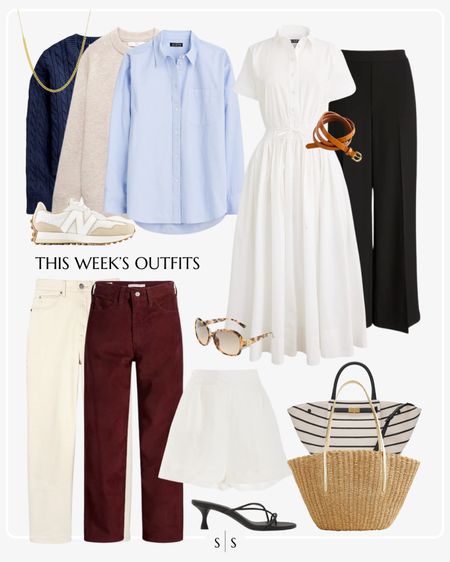This week’s outfits: a preview of all I’ll be styling the fourth week in April. View the entire calendar on thesarahstories.com ✨

Cable knit sweater, blue button up, white dress, black trouser, wide leg crop pant, white denim, white linen shorts, tote bag, sneakers, black sandal, straw tote 


#LTKstyletip