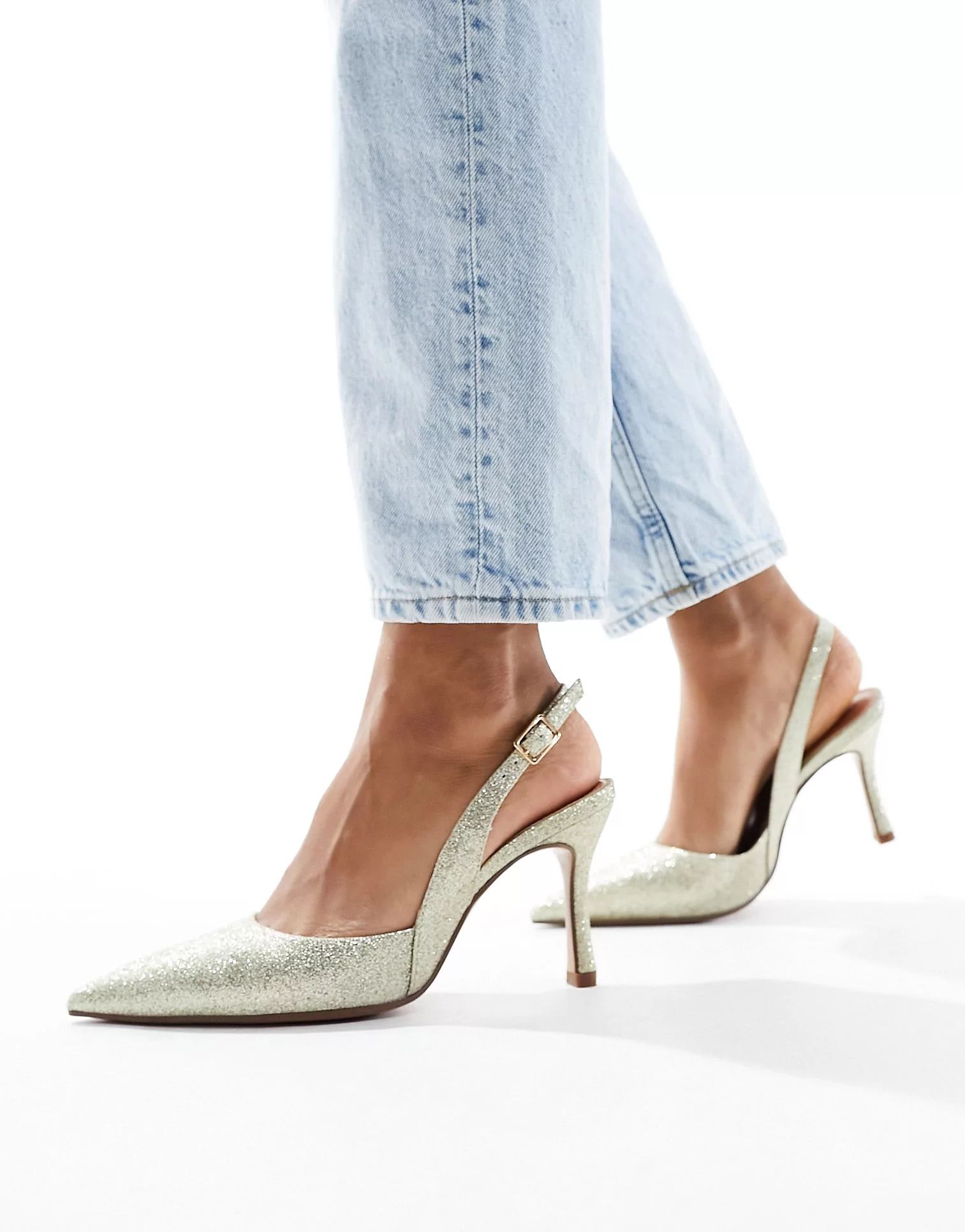 ASOS DESIGN Samber 2 slingback stiletto heels in gold glitter | ASOS | ASOS (Global)