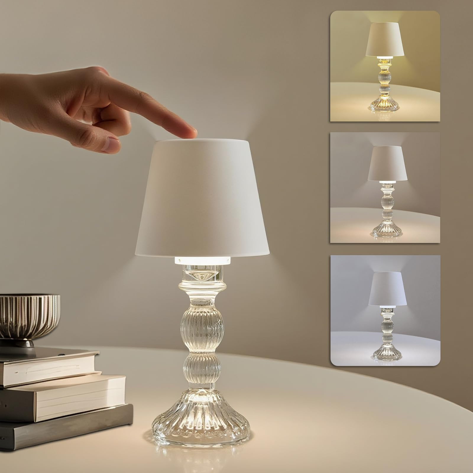 MJ PREMIER Cordless Table Lamp, Small Rechargeable Lamp with Touch Control, 9.5" H, 3 Color Stepl... | Amazon (US)