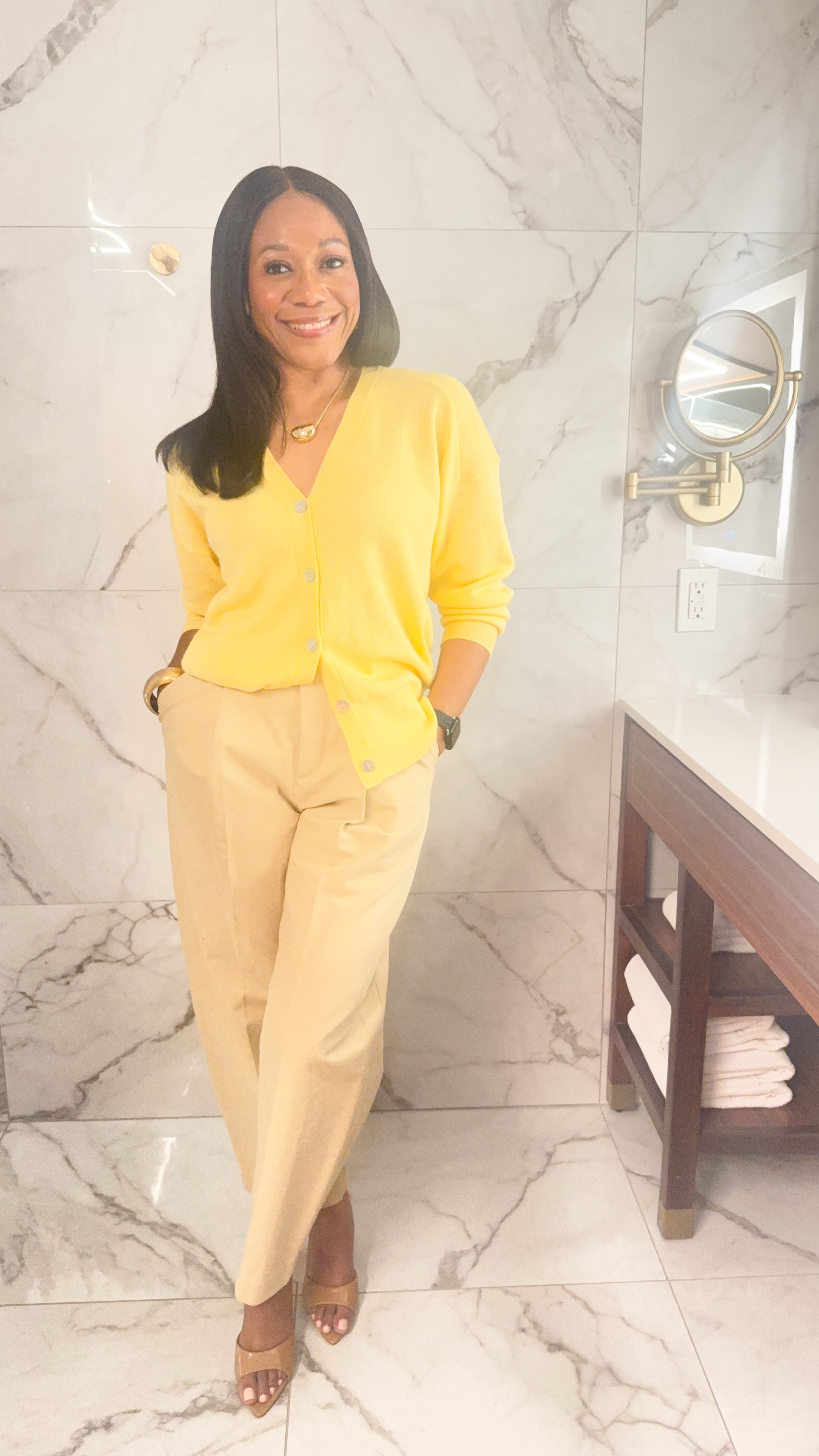 Butter yellow is the colour of the season and I’m obsessed with any and everything yellow. This cardigan is from Zara Ref # 3920 172. 

For the sandals I’m wearing a size 39 the equivalent of 8.5. My feet are on the more narrow side. The sandals fit perfectly and heel height is around 3 inches which is perfectly comfortable. 

Yellow cardigan, tan trousers, elevated casual outfit, spring outfit, what to wear to dinner, date night outfit, summer outfit, khaki trousers, barrel leg pants, how to style, what to wear, vacation outfit, summer sandals, heeled, sandals, pointed toe sandals, mango sandals, Zara cardigan , business casual 

#LTKWorkwear #LTKSummerEdit #LTKShoeCrush