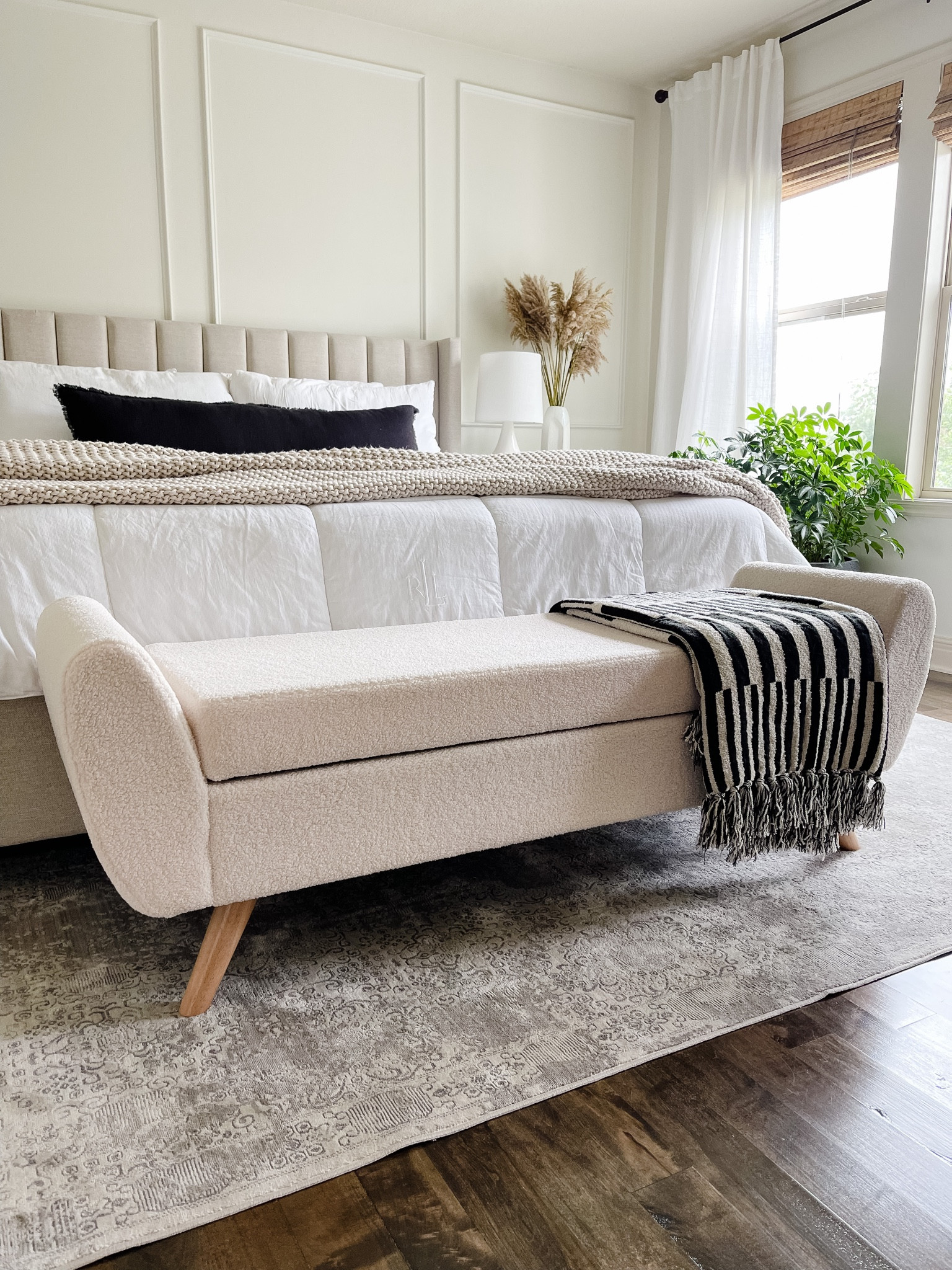 Storage bench, long storage bench, bench for end of king sized bed, boucle bench 

#LTKhome #LTKsalealert
