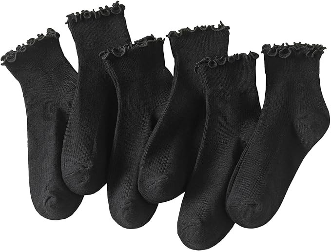 Hstyle 6 Pairs of Ruffle Socks Women, Ruffle Turn-Cuff Casual Cute Girl Ruffle Socks Breathable C... | Amazon (US)