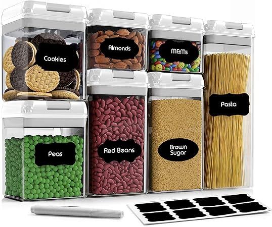 Airtight Food Storage Container Set - 7 Piece Set Clear Plastic Canisters For Cereal, Flour with ... | Amazon (US)