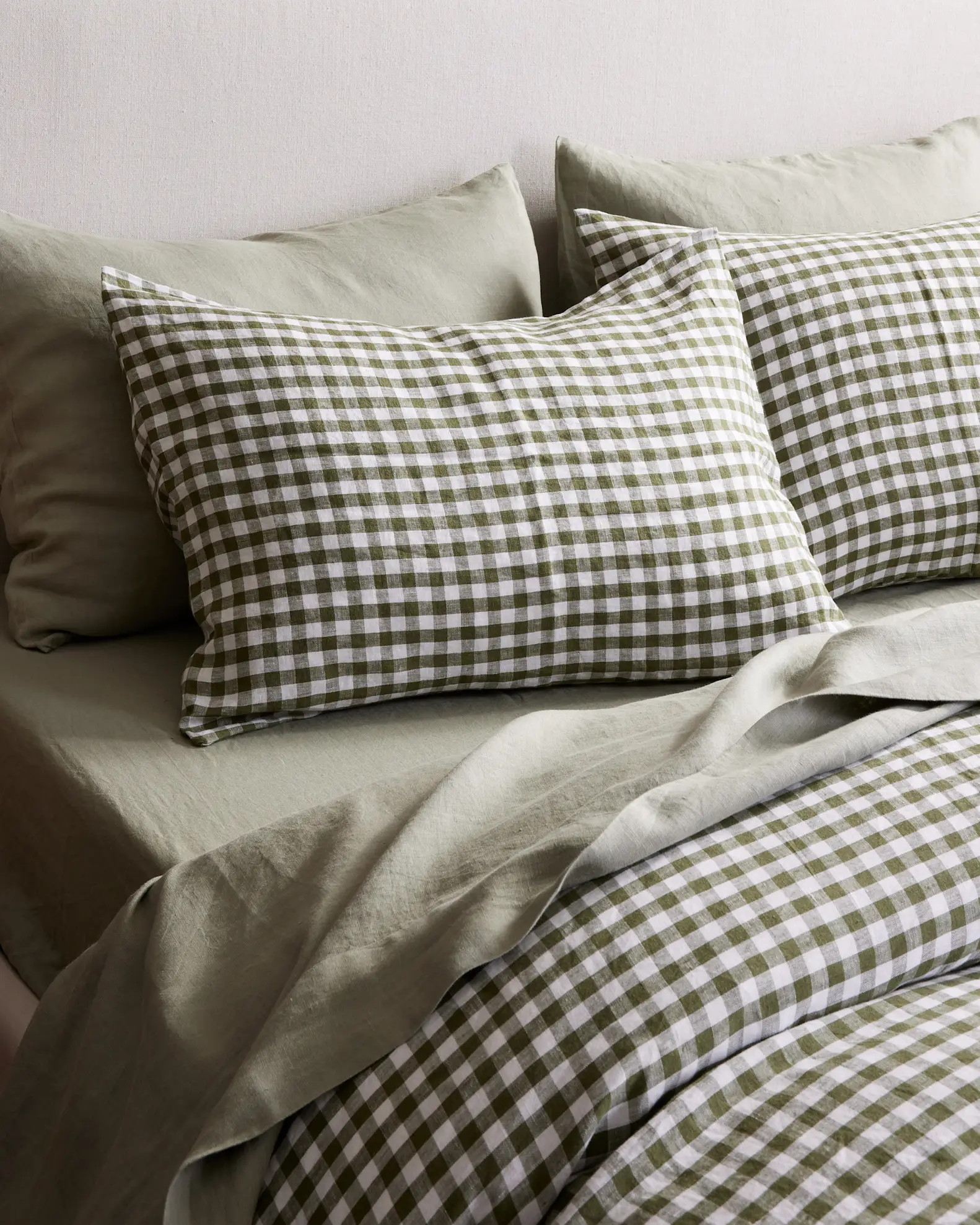 European Linen Gingham Duvet Cover Set in Olive | Quince